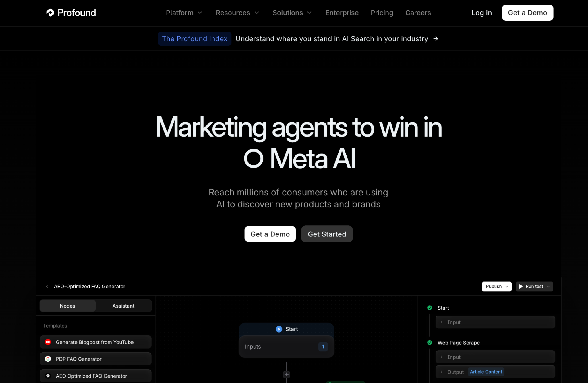 Profound homepage pinch the header