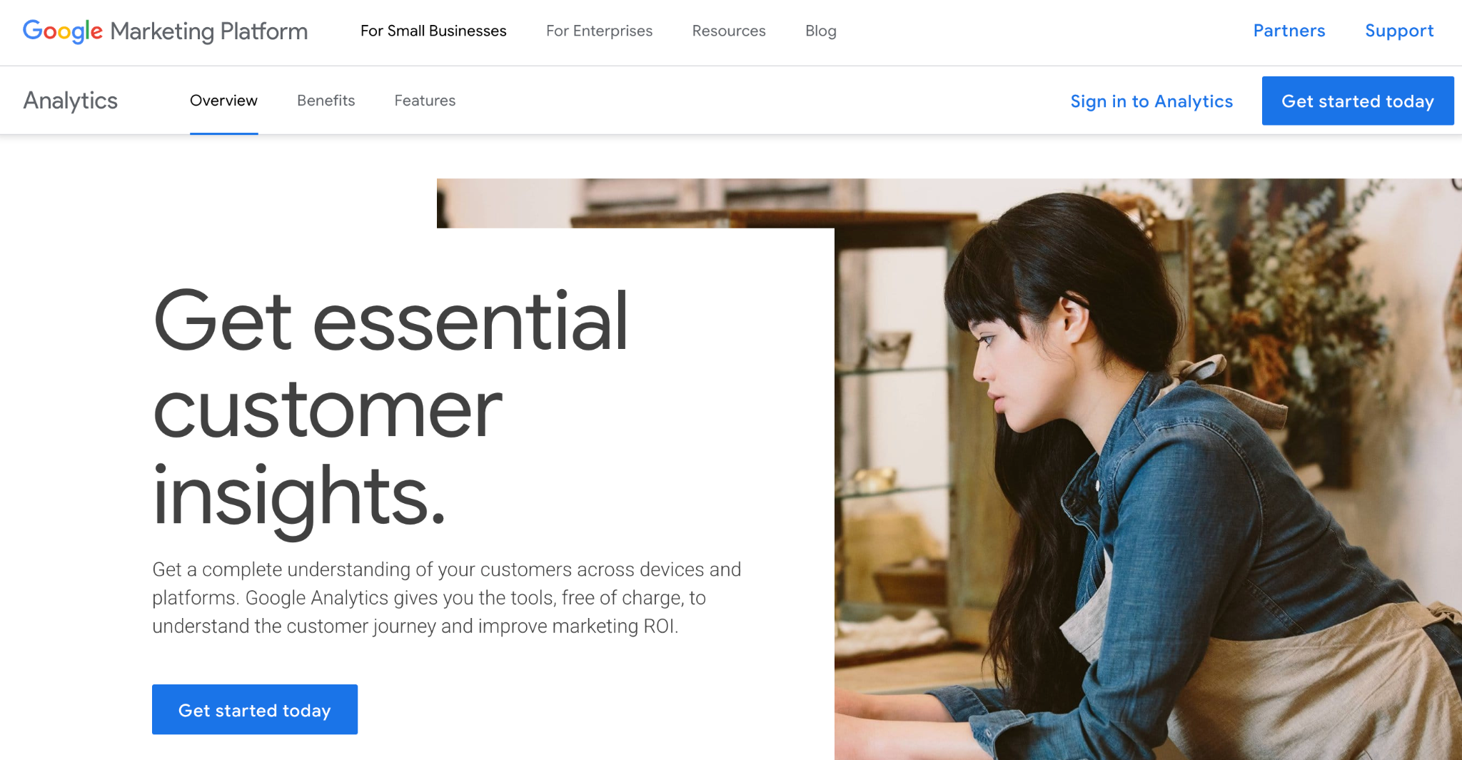 Google Analytics homepage pinch the header
