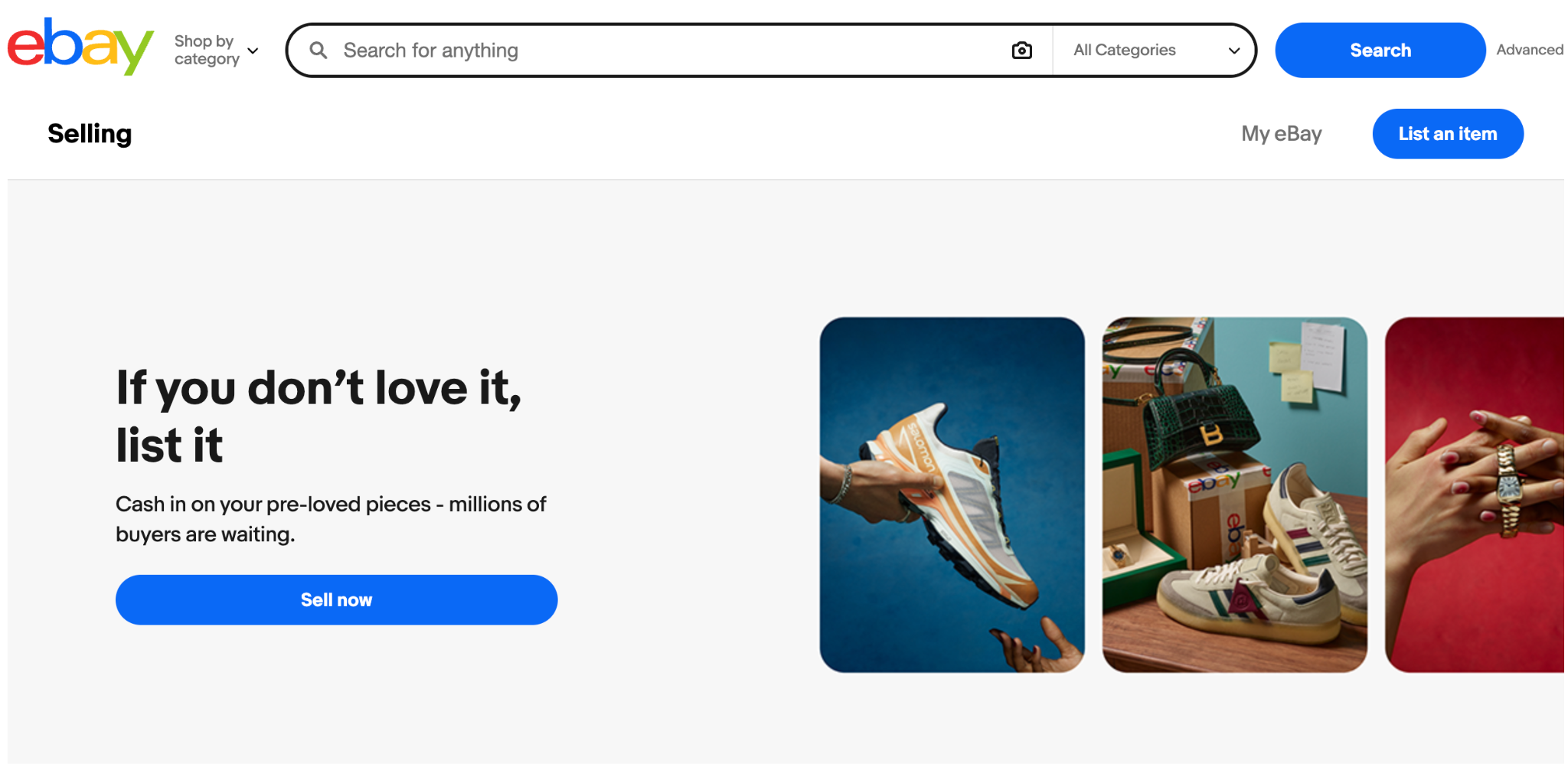 eBay's Selling hub with the headline