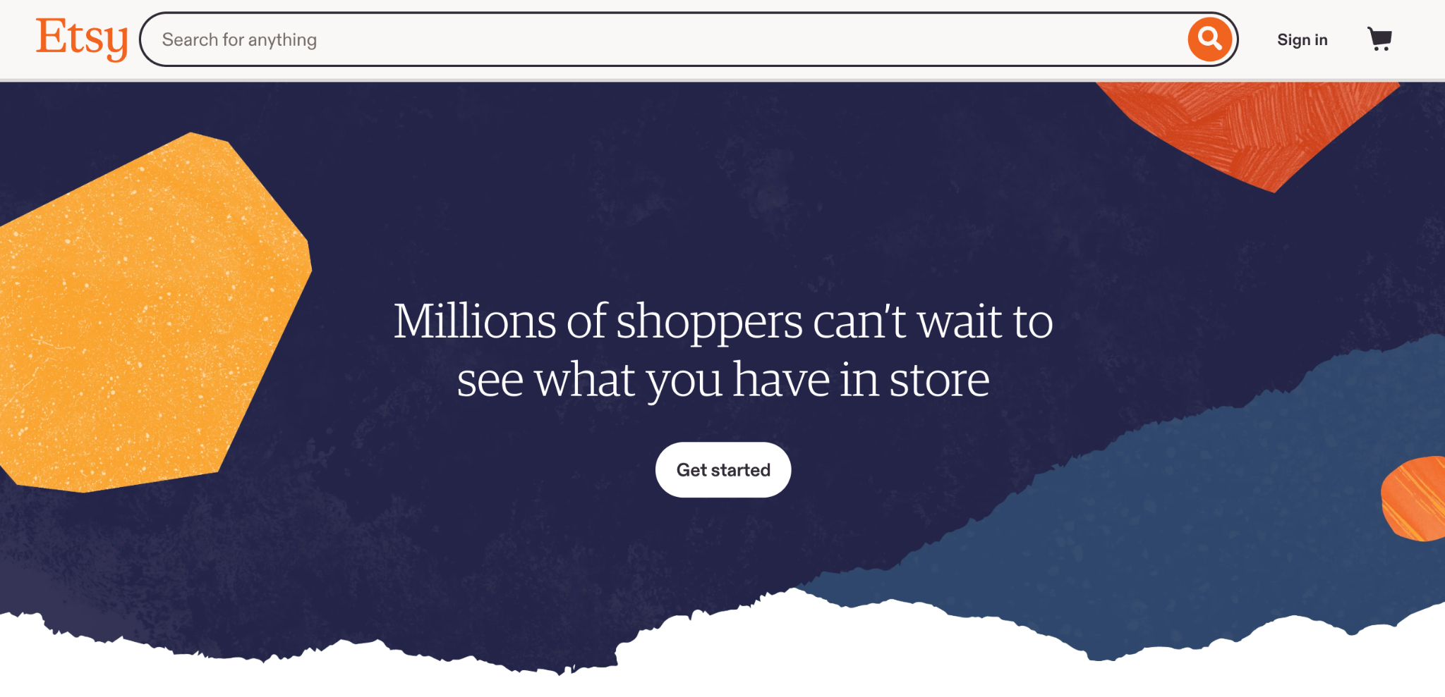 Etsy's seller landing page with the headline