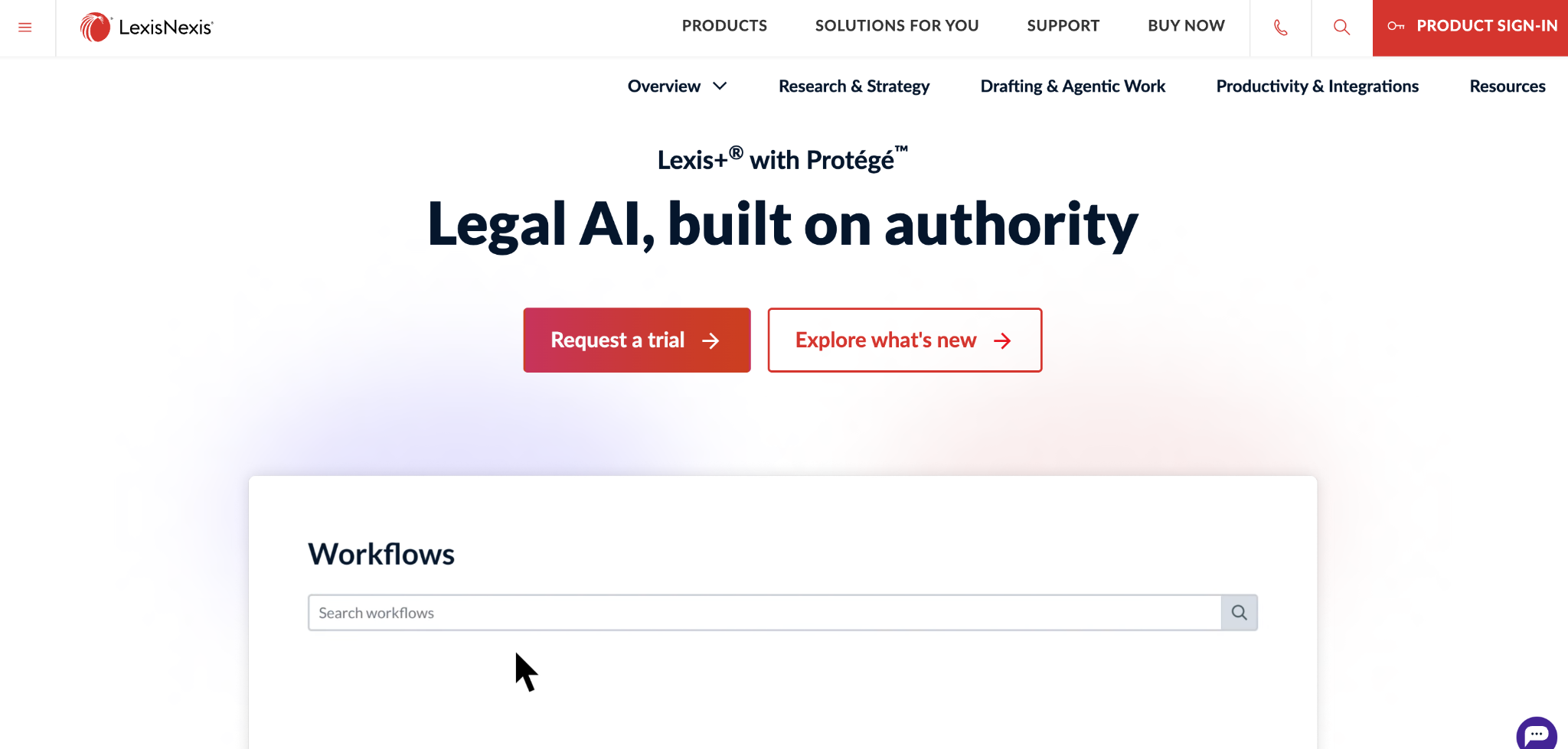 Lexis+ with Protégé landing page
