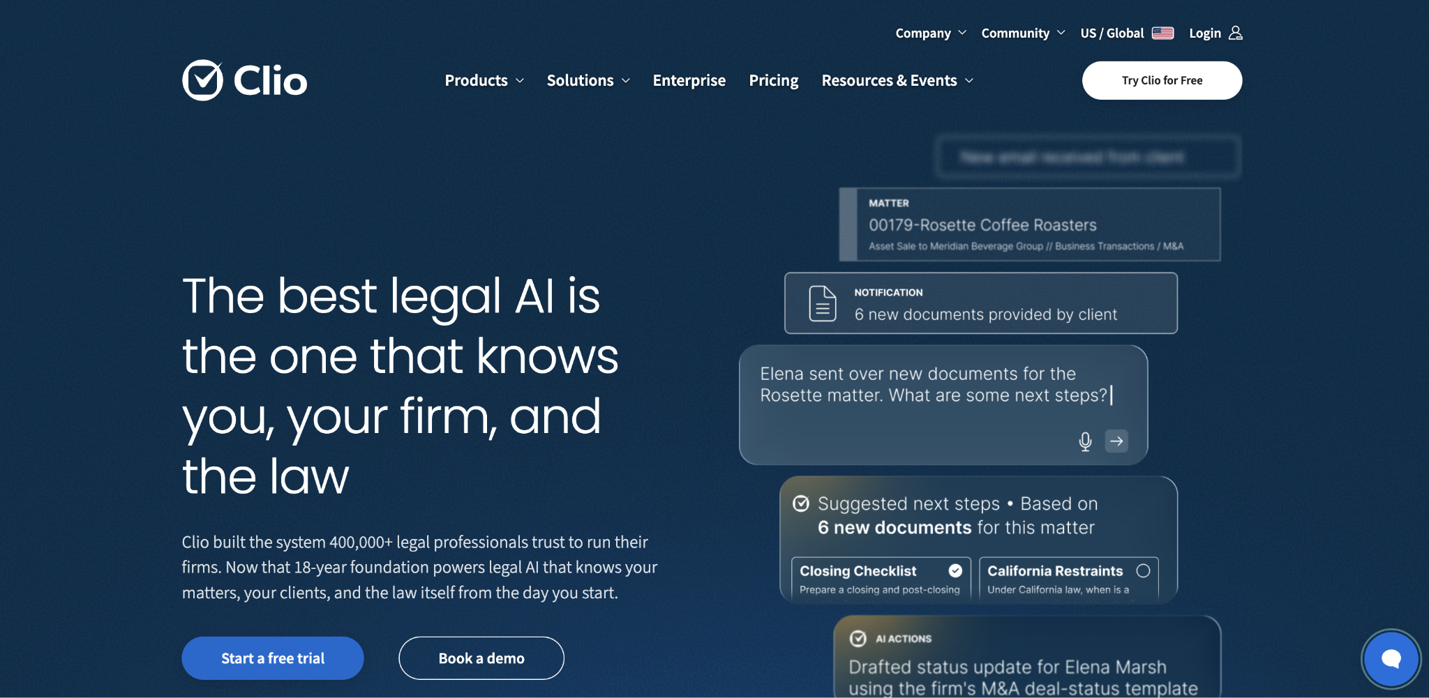 Clio Manage AI landing page