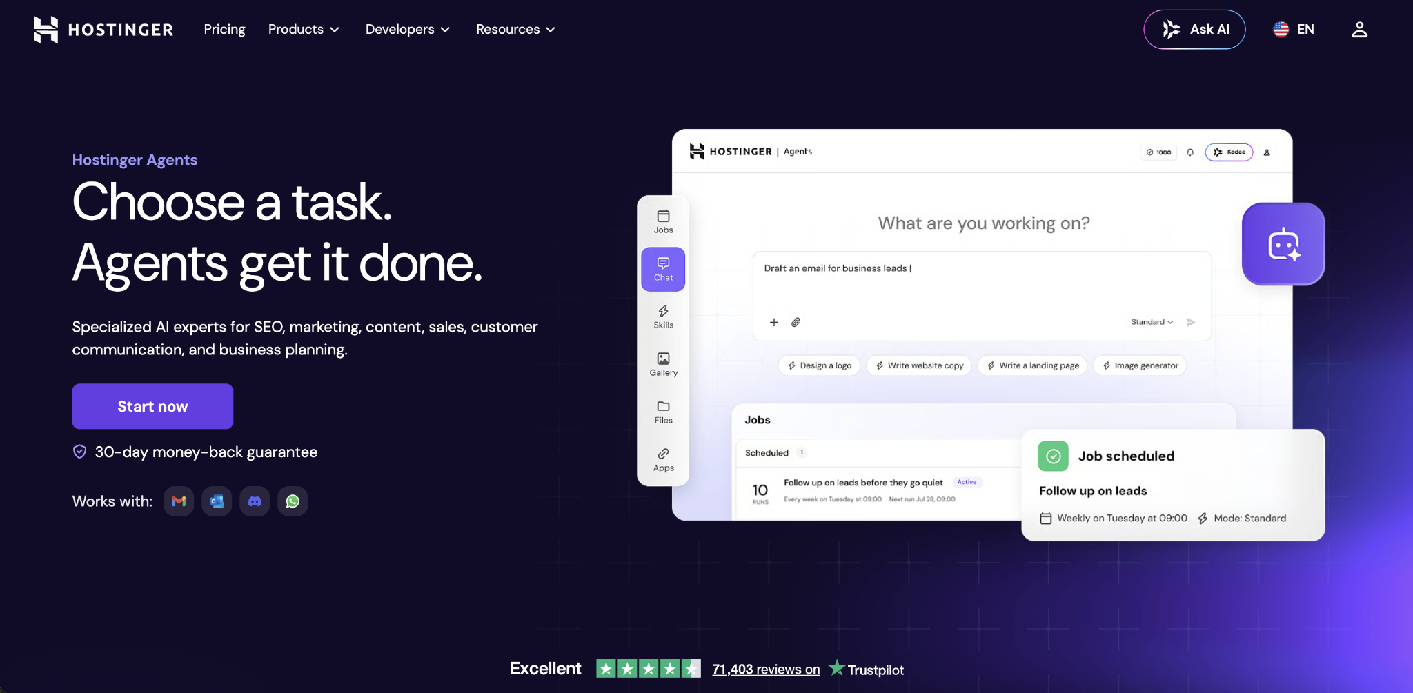 Hostinger Agents landing page