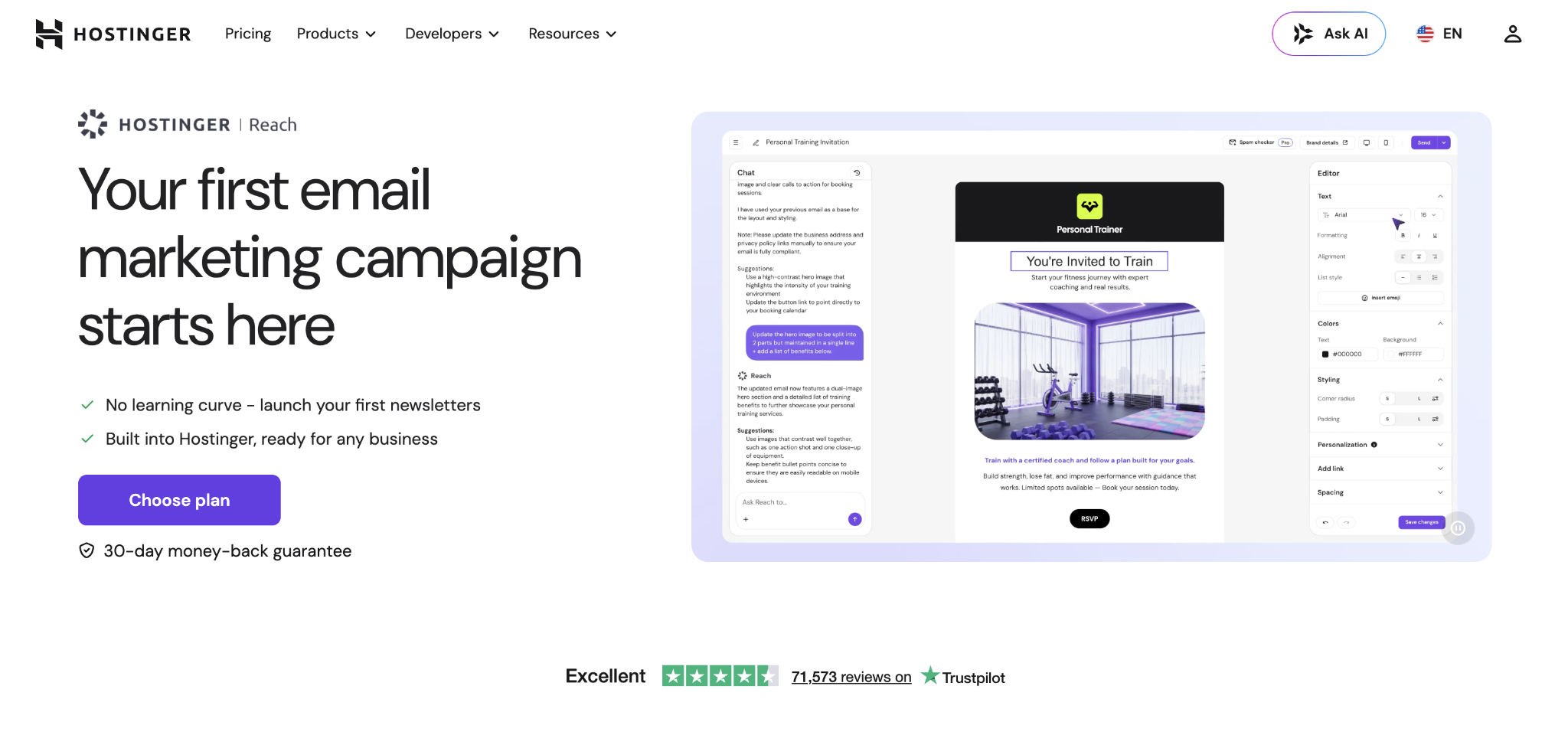 Hostinger Reach landing page
