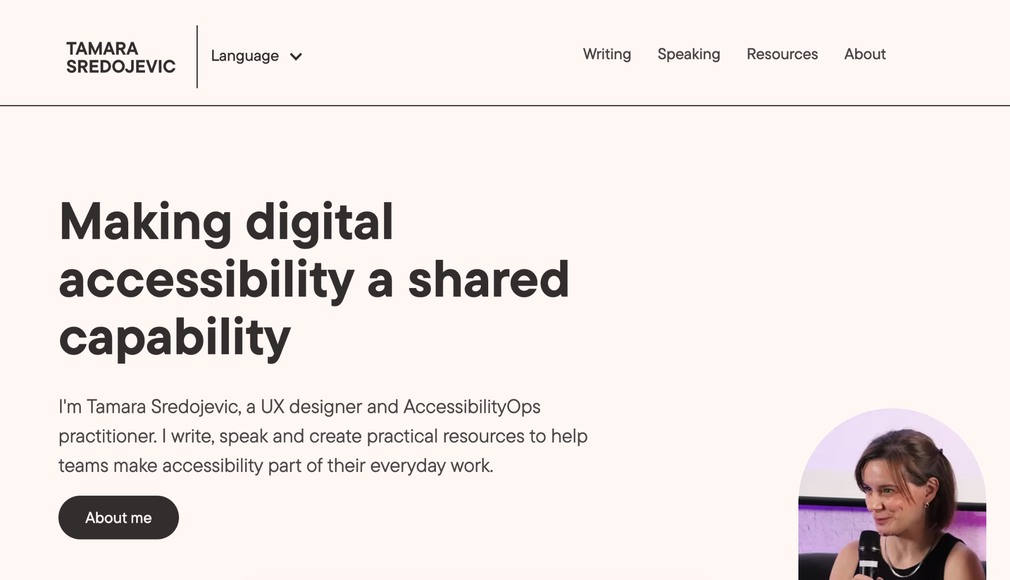 Tamara Sredojevic's portfolio homepage with the headline 