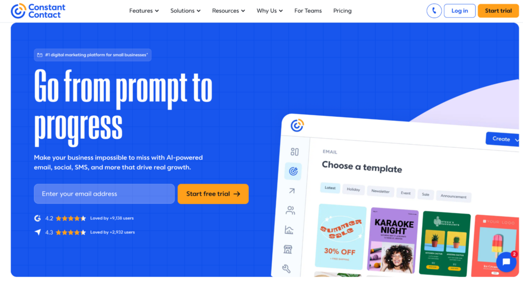 Constant Contact homepage