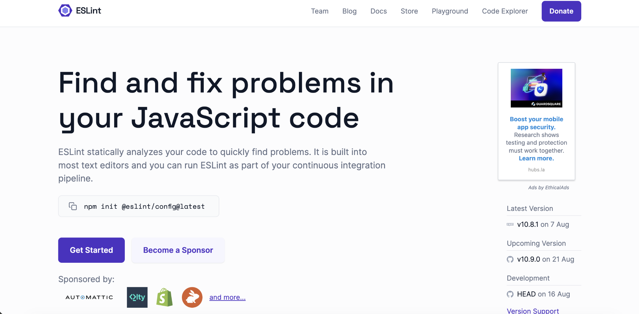 ESLint landing page