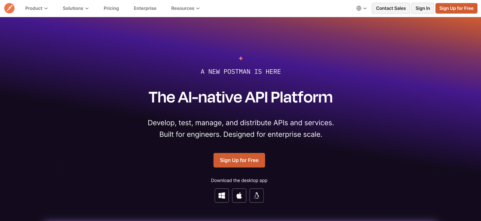 Postman landing page