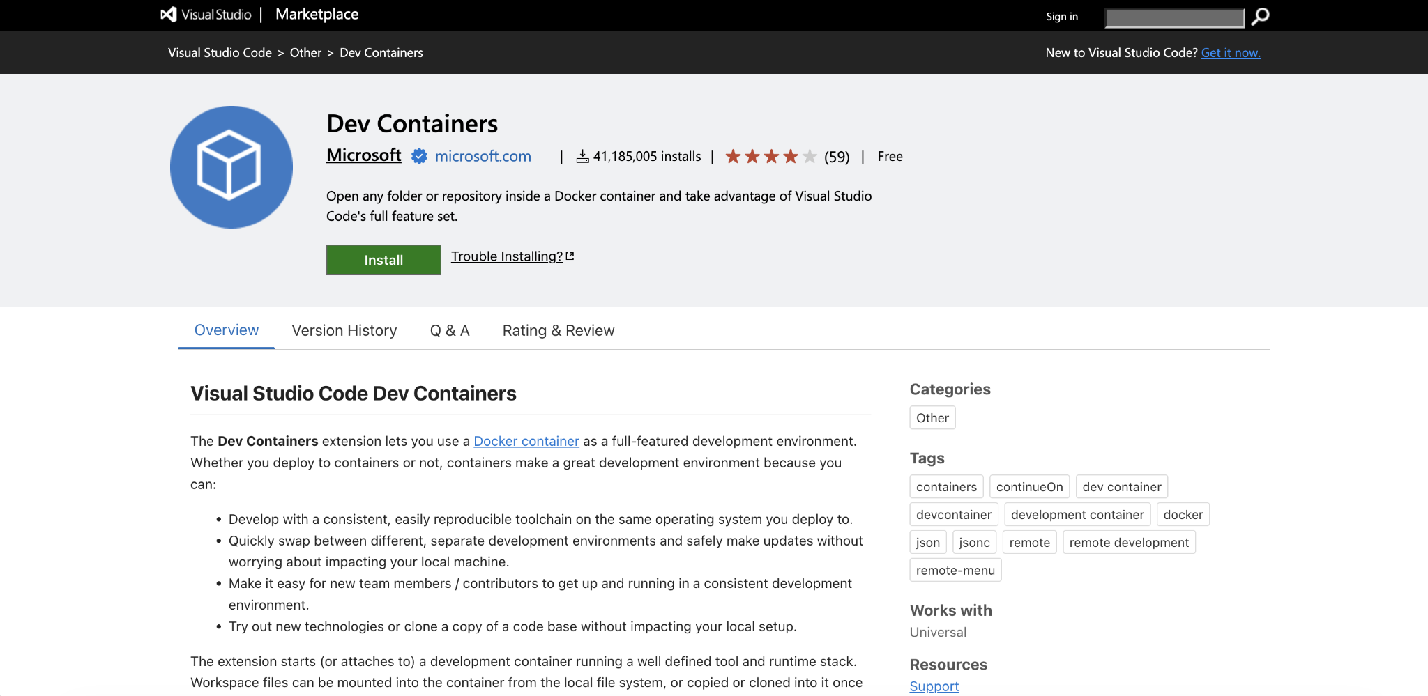 Dev Containers landing page