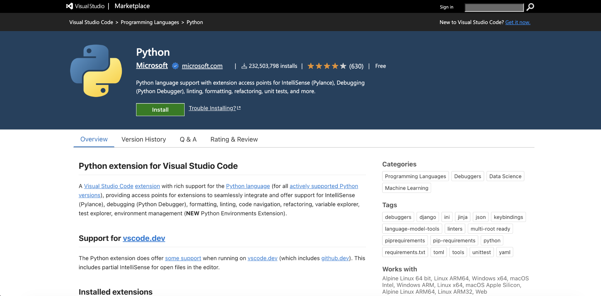 Python landing page
