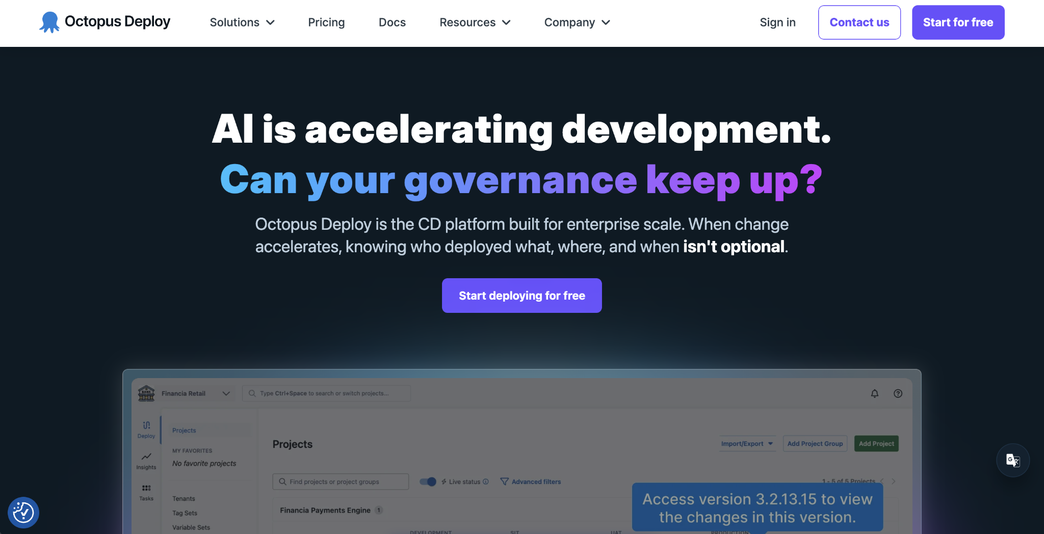 Octopus Deploy home page
