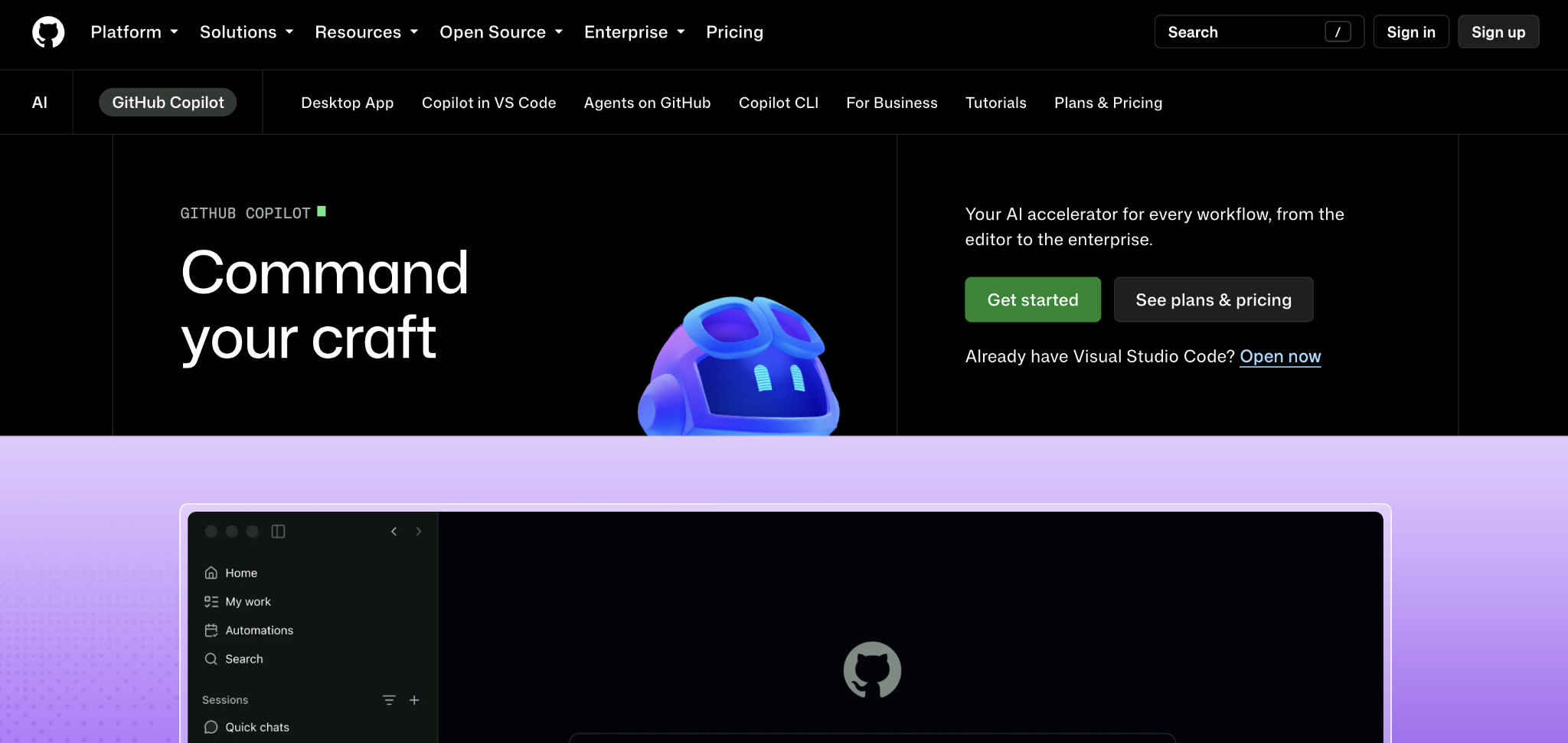 GitHub Copilot home page