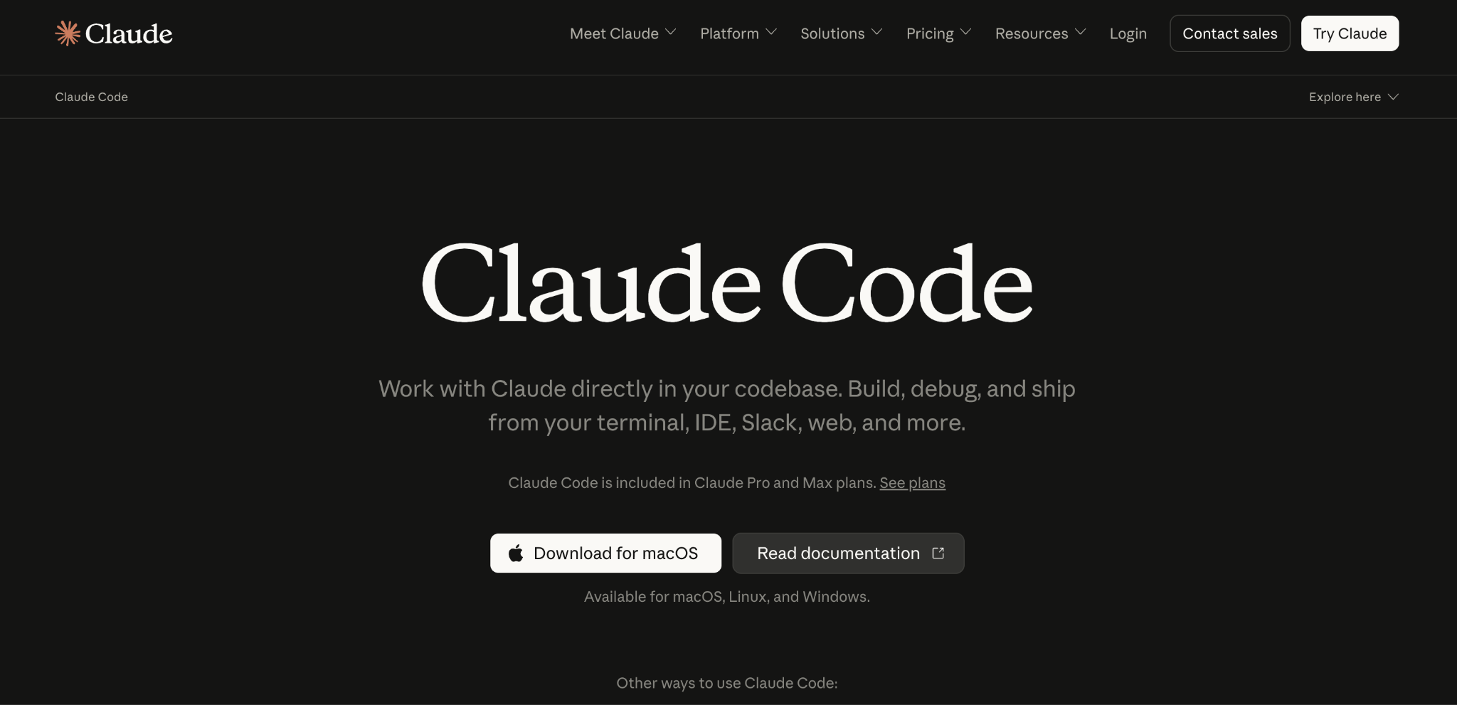 Claude Code home page