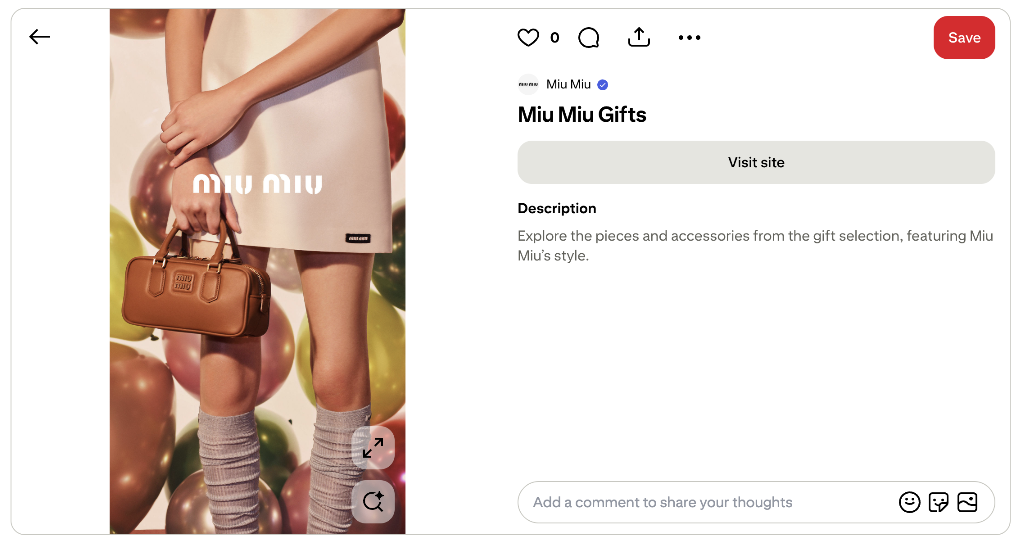 Pinterest Product Pin - Miu Miu Gifts example