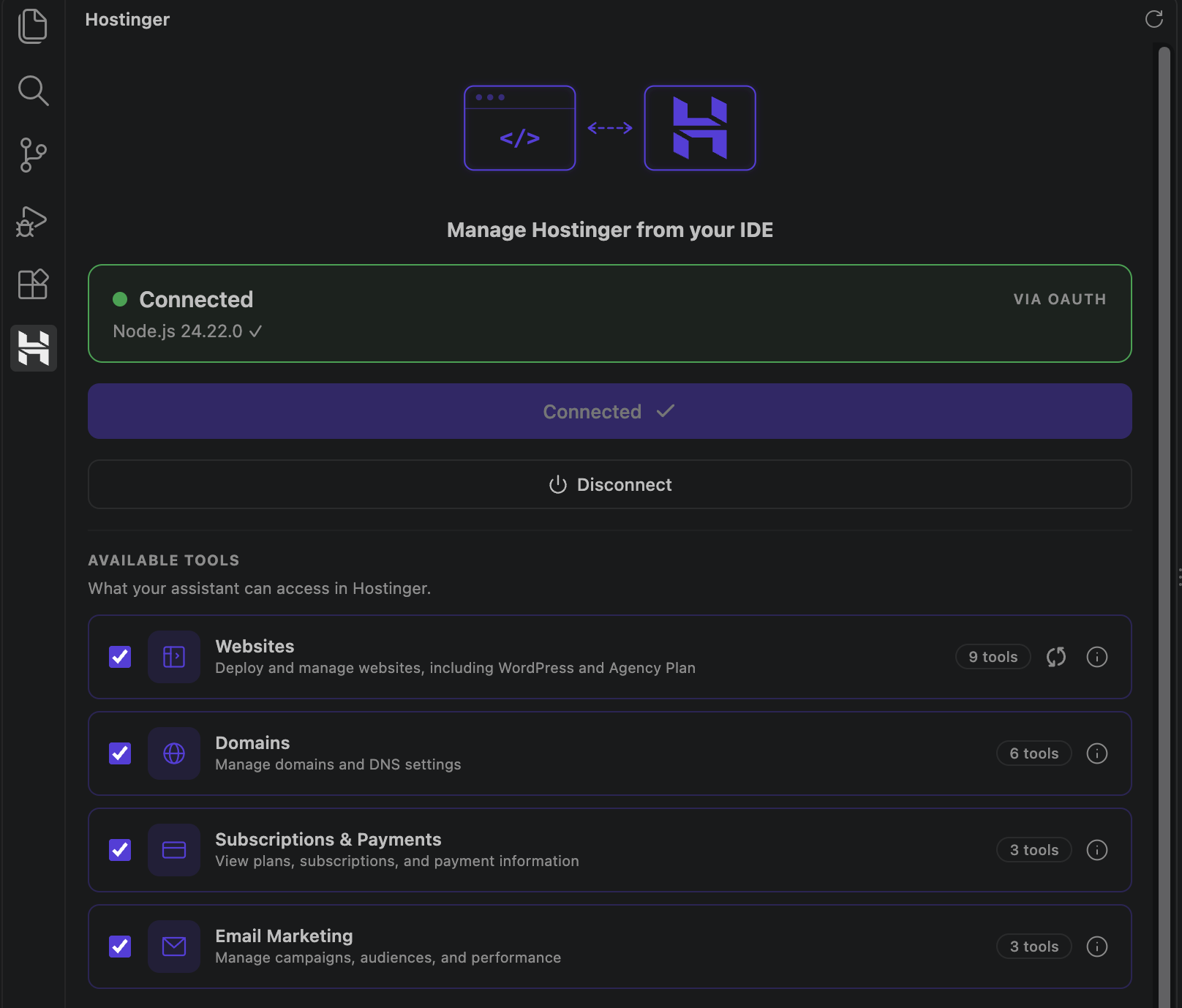 Installing Hostinger Connector on VS Code