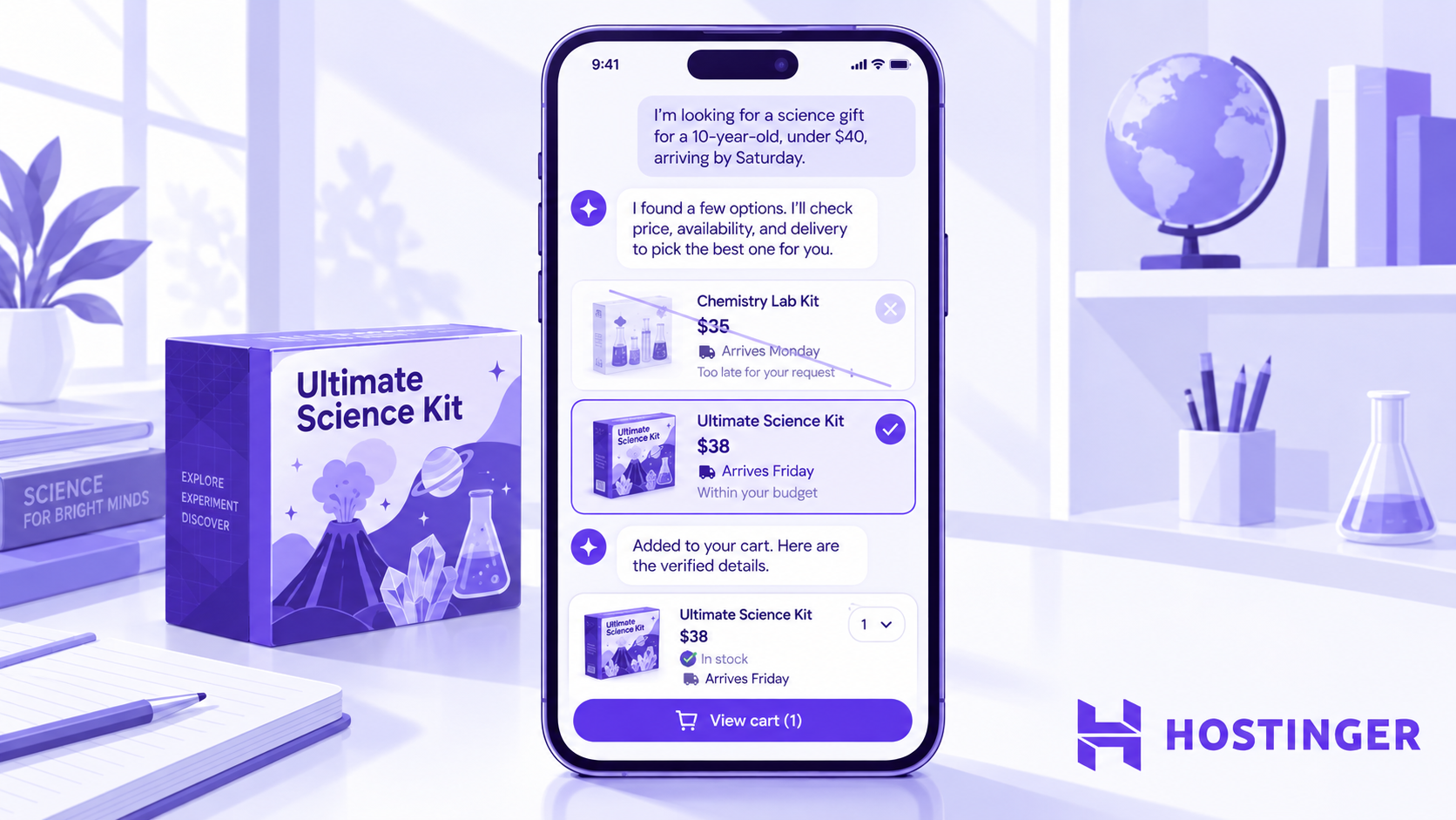 Example of how agentic ecommerce works with an ultimate science kit gift scenario