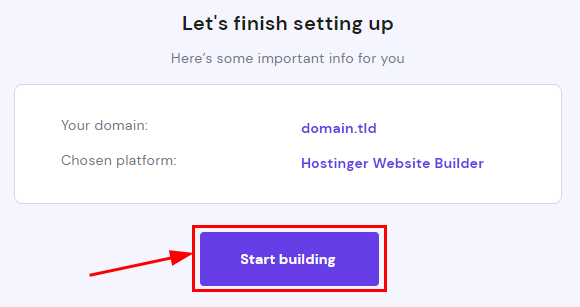The Finish Setting Up screen of hosting onboarding showing how to access the Builder