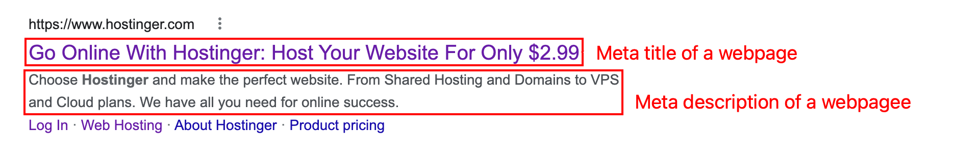 Example of meta title and description in Google Search Results