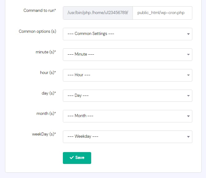 The scheduling options for cron jobs