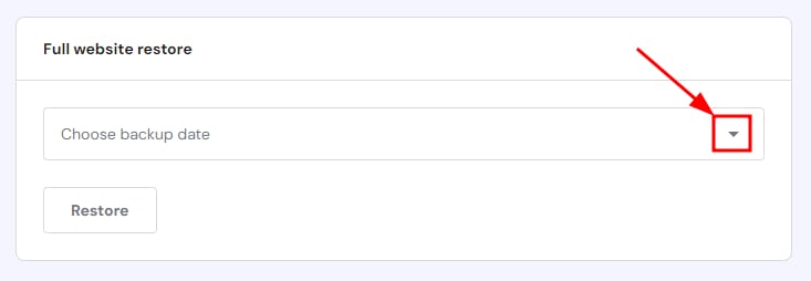 The Full website restore option with the dropwdown list of available backups
