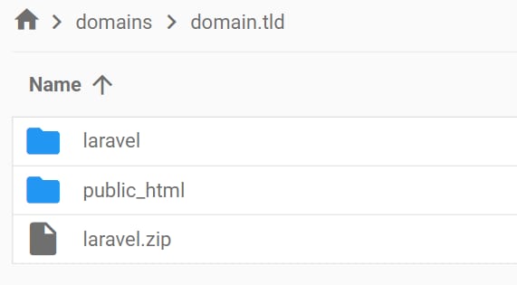 The File Manager showing the structure of a laravel project