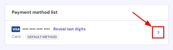 The arrow button allowing more payment management options in the Payment Methods section