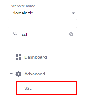 The SSL menu option