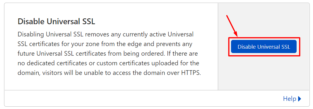 The Disable Universal SSL button