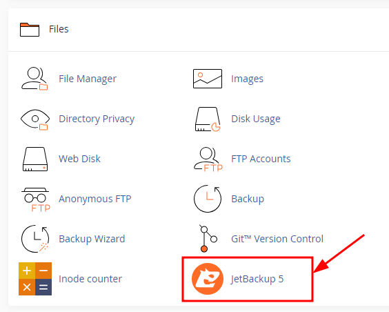 The JetBackup 5 option in cPanel