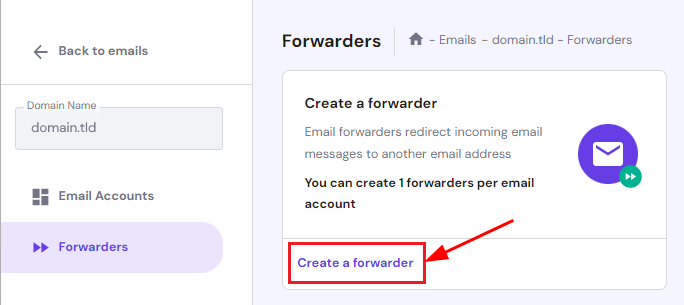 The Forwarders section showing how to start the process to create a forwarder