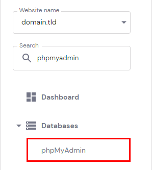 The phpMyAdmin menu item