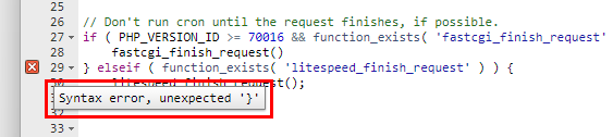 The File Editor showing a syntax error and error description
