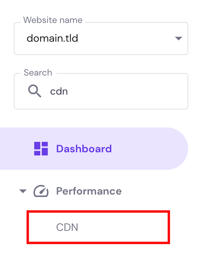 The CDN option in the hosting dashboard