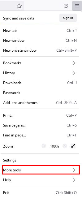 Accessing More tools on Firefox.