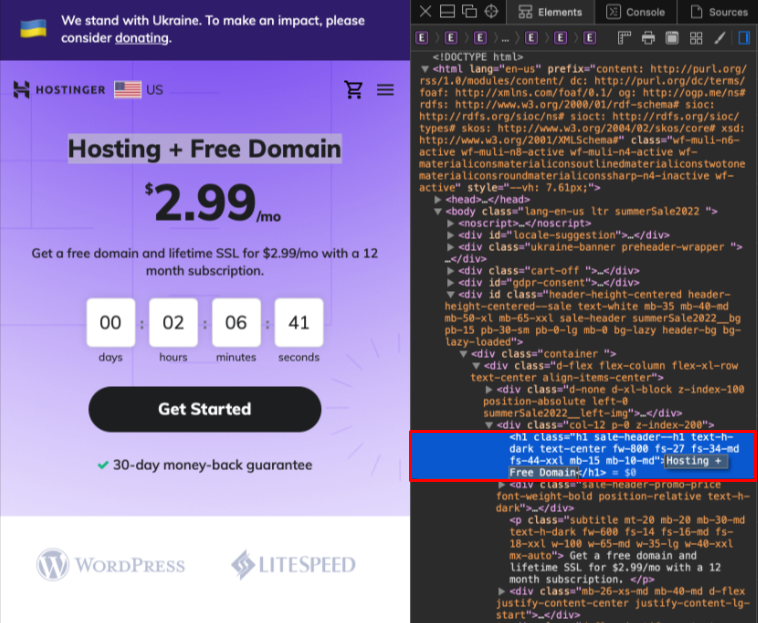 Deleting an HTML code using Web Inspector on Safari.